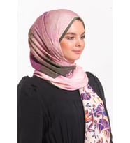 Çiçekli Desen Micro Modal Seri Şal Eşarp Askısı İle Birlikte 75x200 Haki Pudra K