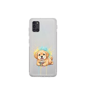 Samsung Galaxy A31 ile Uyumlu Splash Köpek Tasarımlı Şeffaf Silikon Kılıf