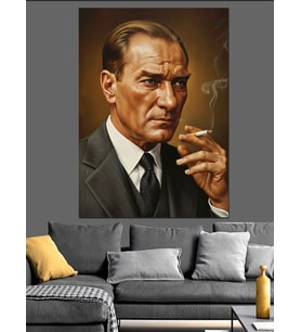 Sigara İçen Atatürk Portresi Dekoratif Kanvas - Mdf Ahşap Tablo