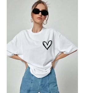 Unisex Baskılı Oversize T-Shirt - Beyaz