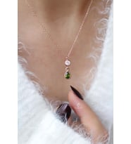 Beyaz Yeşil Taşlı 925 Ayar Yuvarlak Damla Gümüş  Kolye-Rose