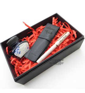 Scrikss İkili Kalem Kılıfı + 419 Pudra Altın Dolma Kalem + Pelikan Mürekkep Hediyelik Set - SVG207