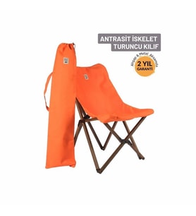 Bag The Joy Ahşap Katlanır Kamp Sandalyesi – Antrasit İskelet - Turuncu Kılıf