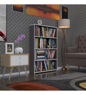 Kenzlife kitaplık süper ga 120*80*19 gri 4 katlı tek bölme ofis mutfak banyo dolabı arkalıksız (Karışık)
