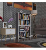 Kenzlife kitaplık süper ga 120*80*19 gri 4 katlı tek bölme ofis mutfak banyo dolabı arkalıksız (Karışık)