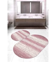 Dijital Baskılı Kaymaz Taban Yıkanabilir Oval 2'li Klozet Takımı Banyo Paspası NOKZ-HY-895 (Pembe)