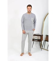 Giyim Erkek Uzun Kol Penye Gri Pijama Takımı