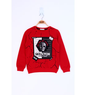 Toontoy Erkek Çocuk Skeleton Baskılı Sweatshirt (Kırmızı)