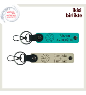 Sporcu Hediyesi Olarak Voleybol Anahtarlık Seti, Kişiye Özel Üretim, x2'li, Koyu Turkuaz-Sütlü Kahve