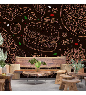 Hamburger Temalı Cafe Duvar Kağıdı Baskı