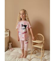 KIZ ÇOCUK KUROMİ MODELLİ KISA TAYTLI PAMUK TAKIM (Pembe)