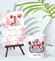 BK Gift Kişiye Özel Yılbaşı Tasarımlı Kupa Bardak ve 13x18cm Fotoğraf Kartlı Şövaleli 2024 Takvim Hediye Seti-54