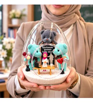 Peluş Ayıcıklı Yumurta Cam Fanus Buketi Canım Öğretmenim Temalı Öğretmenler Günü Hediyelik Kapalı Hanım 3