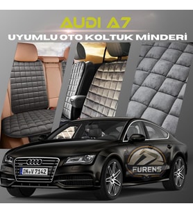 Audi A7 Antrasit Renk Tay Tüyü Cepli & Terletmez Sırtlı Oto Koltuk Minder Seti - Koltuk Koruma Kılıfı (ÖN & ARKA TAM SET)