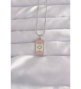 316L Çelik Gümüş Renk Pembe Mineli Ay Figür Tarot Kolye 5886 - SSSSSS6111-6566