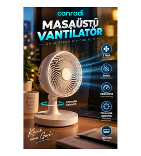 Masaüstü Mini Vantilatör 2 Hızlı 2200 RPM Sessiz Otomatik Salınımlı 150 mm Fan