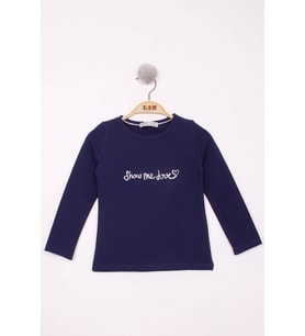 Toontoy Kız Çocuk Show Me Love Nakışlı T-Shirt (Lacivert)