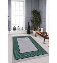 Yeşil Çerçeveli Kaymaz Taban Makinede Yıkanabilir Halı RV048 - 100 x 160 cm