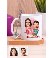 Sevgiliye Hediye Benimle Evlenir Misin  Karikatürlü Ahşap Altlıklı Beyaz Kupa Bardak