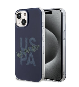 Apple iPhone 15 Uyumlu Kılıf U.S. Polo Assn. Orjinal Lisanslı Simli Parlak Alfabe Tasarım Kapak (Lacivert)