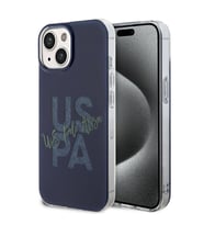 Apple iPhone 15 Uyumlu Kılıf U.S. Polo Assn. Orjinal Lisanslı Simli Parlak Alfabe Tasarım Kapak (Lacivert)