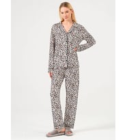 Dofi Kadın Düğmeli Leoparlı S-XL Pijama Takımı - Kahverengi