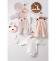 Mulvxbby Bby02 Ayıcık Nakışlı Tulumlu % 100 Pamuk Erkek Bebek 5'Li Set (Mulvix)