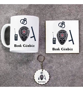 Bekçi Kupa Bardak Altlık ve Anahtarlık Hediye Seti (Model 1)