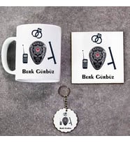 Bekçi Kupa Bardak Altlık ve Anahtarlık Hediye Seti (Model 1)
