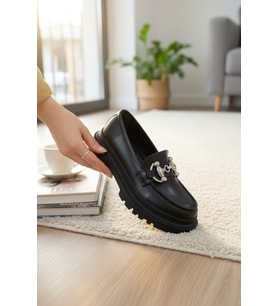 Enoch Kadın Gümüş Küre Detaylı At Nalı Tokalı Chunky Taban Loafer