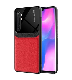 Xiaomi Mi Note 10 Lite New Style Pu-Deri PC-TPU Tasarım Lens Serisi (Kırmızı)