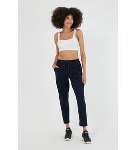 Kadın Lacivert Regular Fit Düz Paça Beli Lastikli Bağcıklı Eşofman Altı
