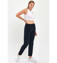 Kadın Lacivert Regular Fit Düz Paça Beli Lastikli Bağcıklı Eşofman Altı