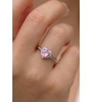 Zirkon Taşlı Ayarlanabilir Kalp Kadın Yüzük (Gümüş - Pembe)
