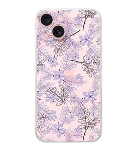 PrintiFy Apple iPhone 15 Uyumlu Kamera Korumalı Floral Lila Tasarımlı Şeffaf Silikon Kılıf