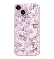 PrintiFy Apple iPhone 15 Uyumlu Kamera Korumalı Floral Lila Tasarımlı Şeffaf Silikon Kılıf