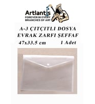 A3 Çıtçıtlı Dosya Şeffaf 1 Adet A-3 Çıtçıtlı Zarf Dosya Transparan 47x33.5 cm Büyük Boy Çıtçıtlı Dosya