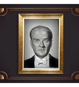 Altın Varaklı Çerçeveli Paspartulu Atatürk Tablo z4856 (Gold)