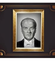 Altın Varaklı Çerçeveli Paspartulu Atatürk Tablo z4856 (Gold)