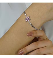 Pembe Lotus Çiçeği Tasarımlı 925 Ayar Gümüş Kadın Bileklik