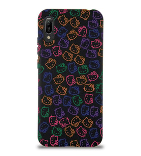 Huawei Y6 2019 Uyumlu Lansman Kılıf Hello Kitty Tasarımlı İçi Kadife Kapak-Siyah (Şeffaf)