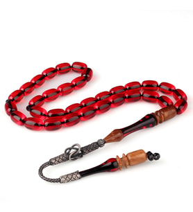 Kazaz Püsküllü Özel İşçilikli Kuka İmameli Gümüş Sıkma Kehribar Tesbih (Gri)