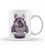 French Bulldog Puppy with Headphones 01 Kupa Bardak Porselen