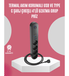 Led Anahtarlı Akım Korumalı Çoklu Priz 4 Priz 3 Usb Girişli