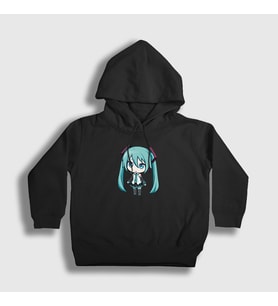 Presmono Unisex Çocuk Beyaz Hatsune Miku Chibi Anime Kapüşonlu Sweatshirt 538111tt (Siyah)