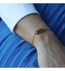 Siyah Zirkon Taşlı Nazar Boncuklu Rose Gold Kaplama Gümüş Bileklik