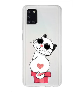 Samsung Galaxy A31 Uyumlu Kapak Cool Cat Tasarımlı Şeffaf Silikon Kılıf