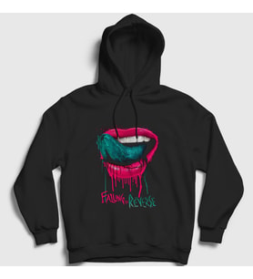 Presmono Unisex Siyah Tongue Dil Dudak Falling In Reverse Kapüşonlu Sweatshirt 504560tt