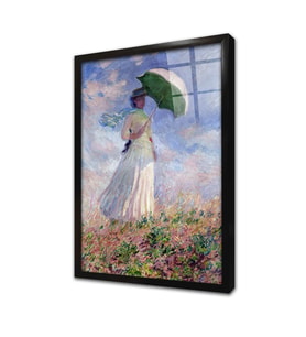 Woman With A Parasol Facing Left Çerçeveli Cam Tablo
