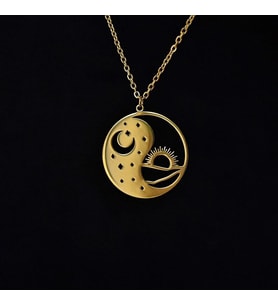 Kişiye Özel 925 Ayar Gümüş Yin Yang Güneş ve Ay Kolye